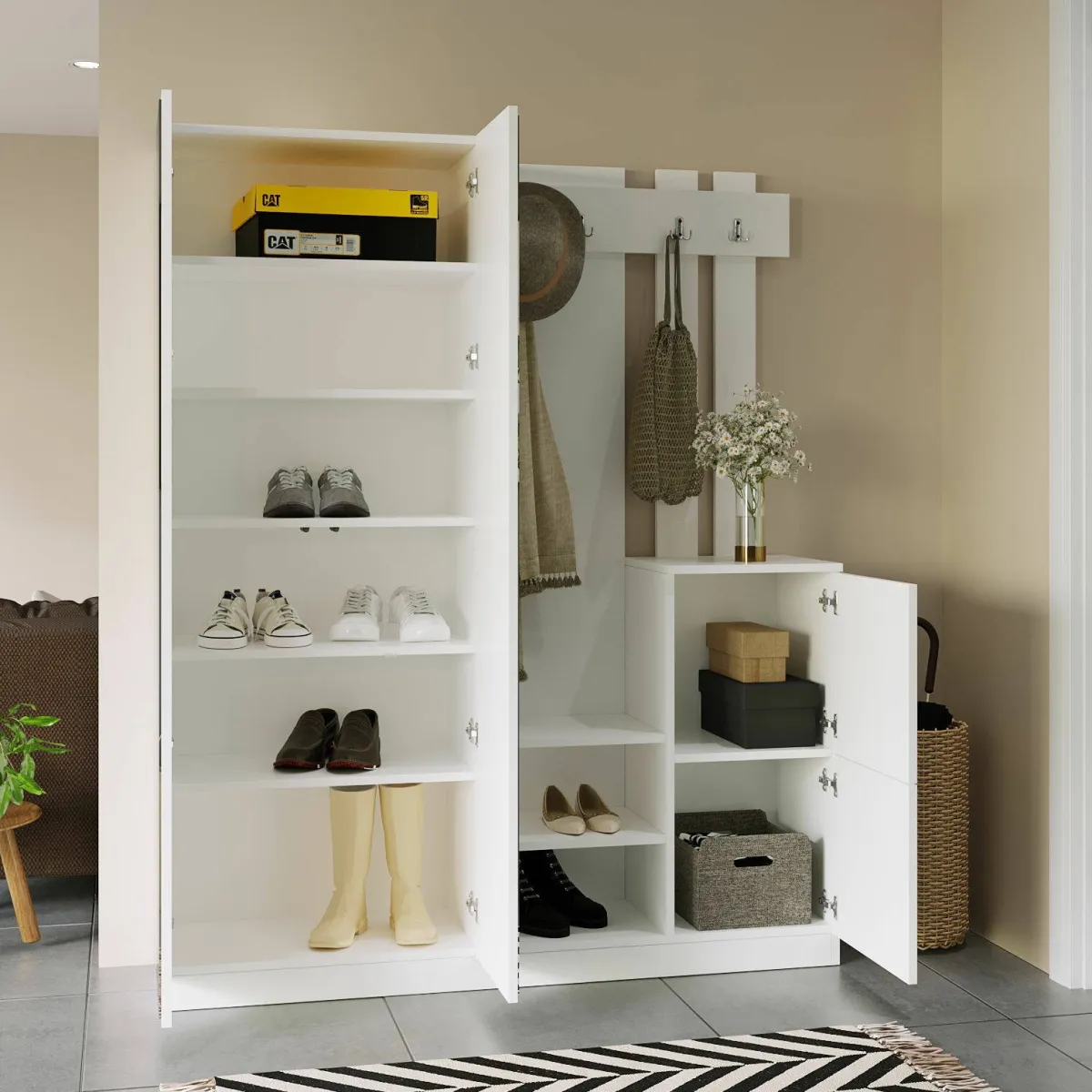 Mobili Da Ingresso > Dmora Mobile per ingresso grande 3 ante 147x179h cm - Hene Bianco