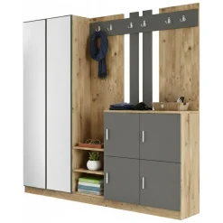 Mobile per ingresso grande 4 ante quercia e antracite 187x180h cm - Artin