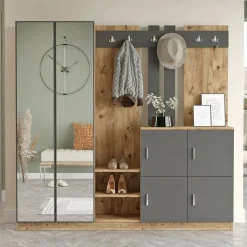 Mobile per ingresso grande 4 ante quercia e antracite 187x180h cm - Artin