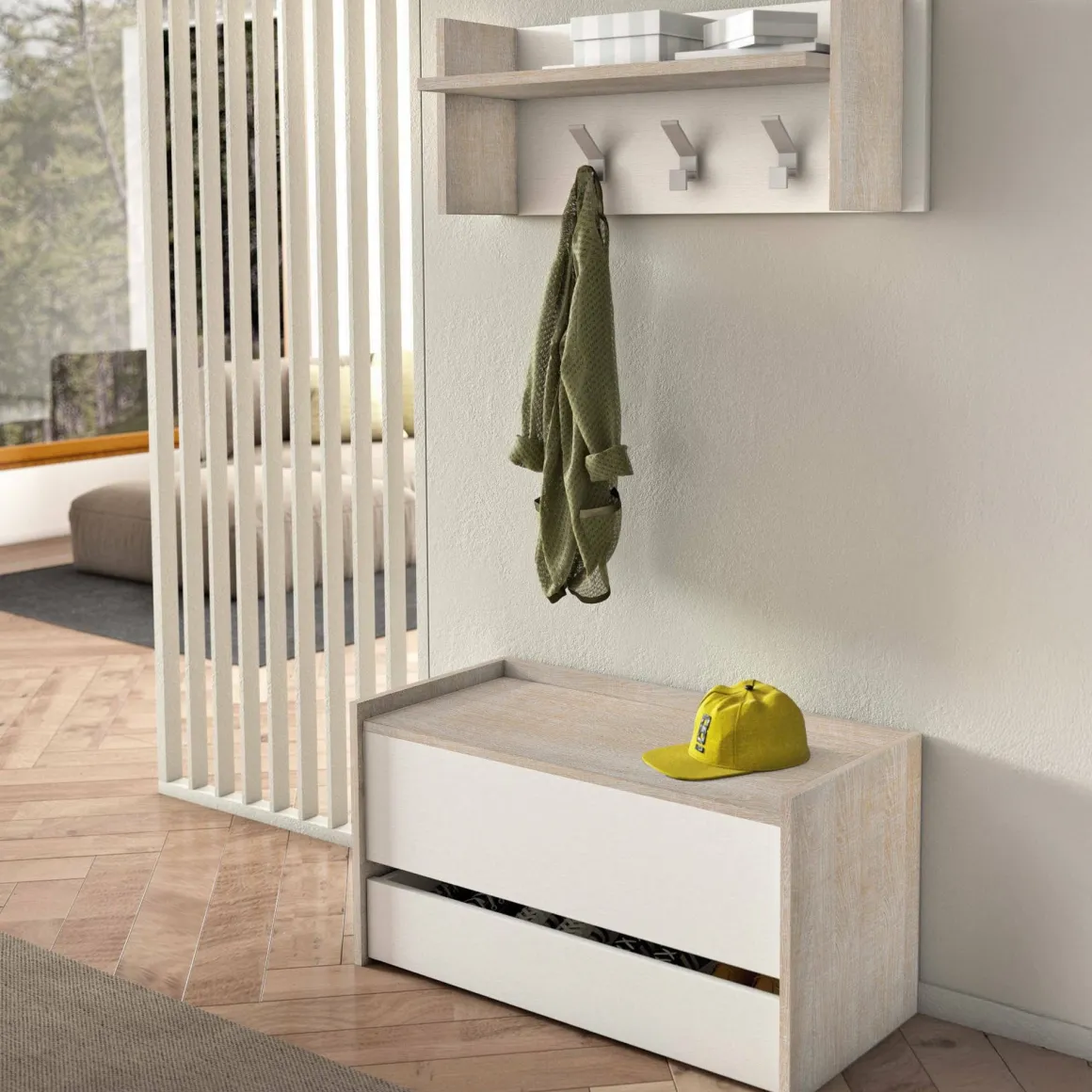 Mobile per ingresso sospeso con cassetto rovere e bianco 90x46h cm - Actinolite