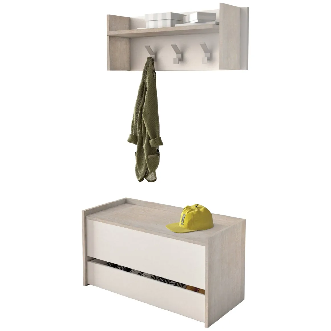 Mobile per ingresso sospeso con cassetto rovere e bianco 90x46h cm - Actinolite