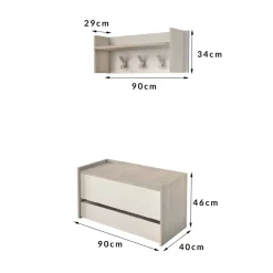 Mobile per ingresso sospeso con cassetto rovere e bianco 90x46h cm - Actinolite