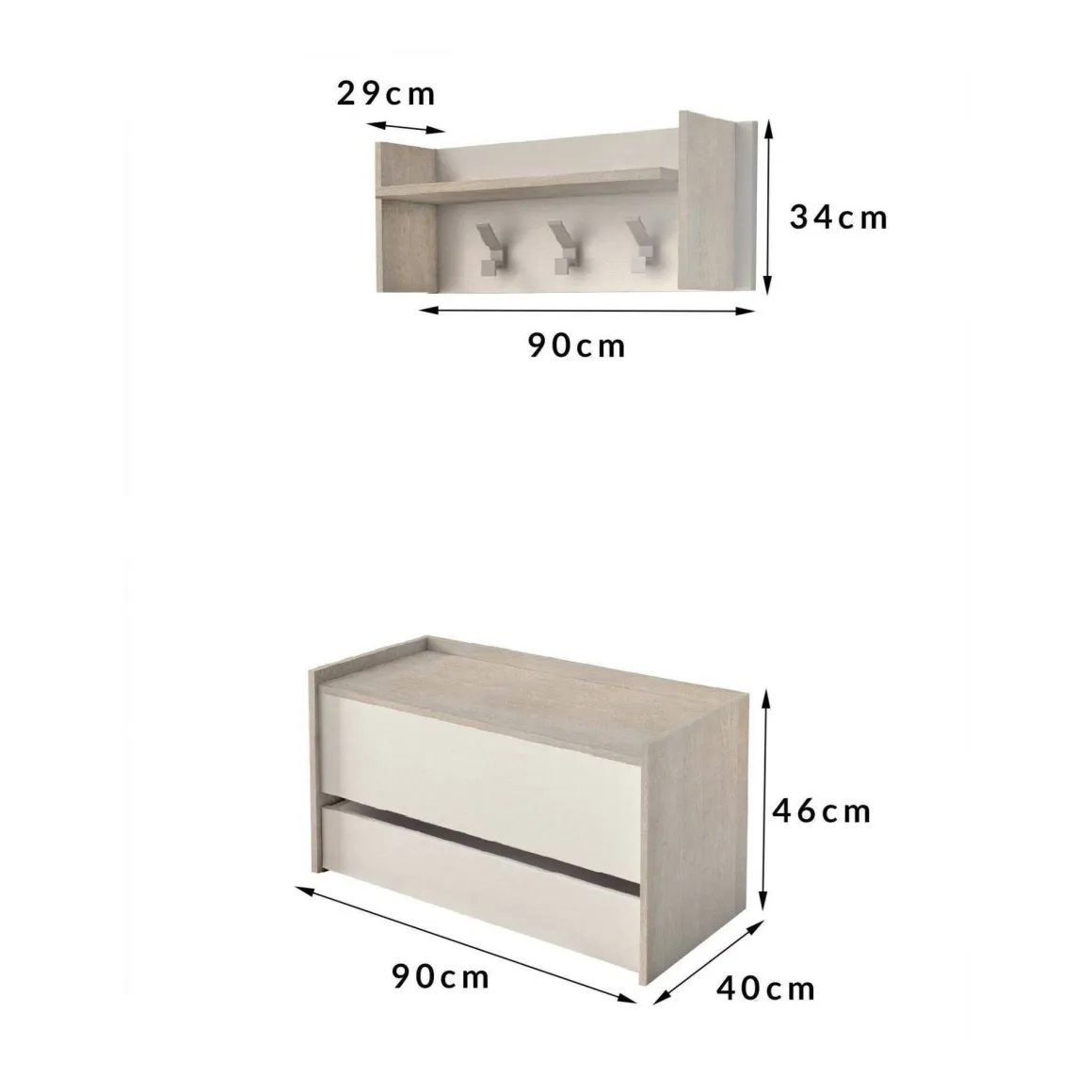Mobile per ingresso sospeso con cassetto rovere e bianco 90x46h cm - Actinolite