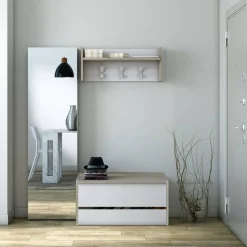 Mobile per ingresso sospeso con cassetto rovere e bianco 90x46h cm - Actinolite