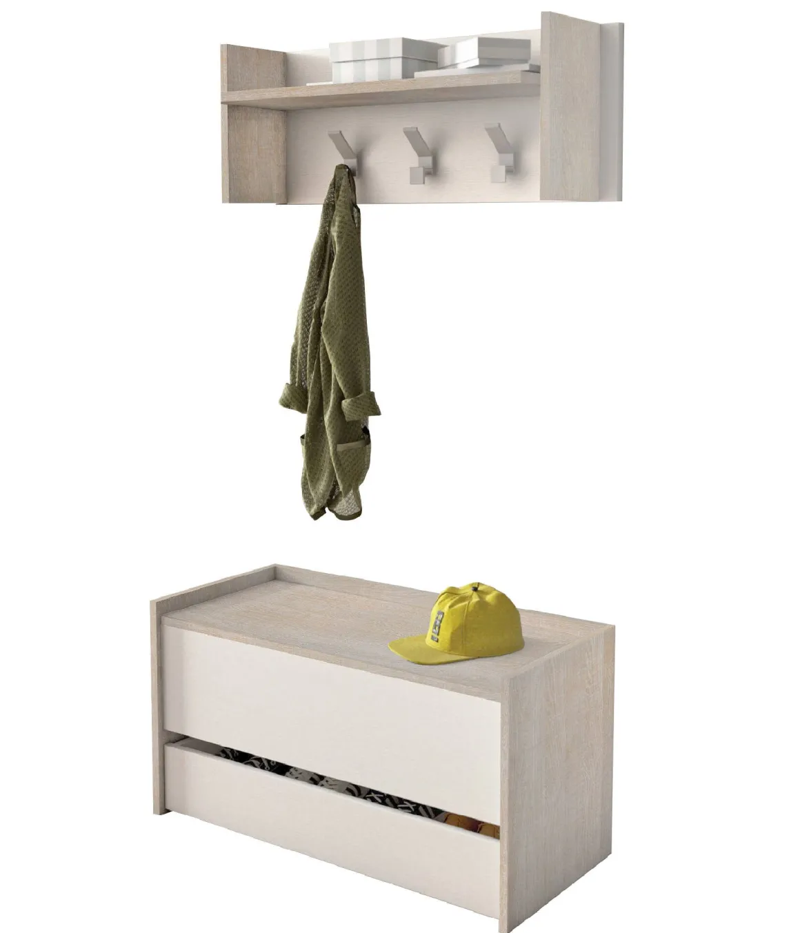 Mobile per ingresso sospeso con cassetto rovere e bianco 90x46h cm - Actinolite