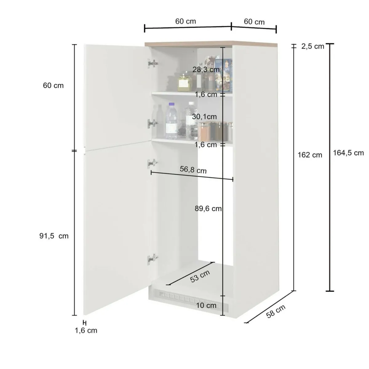 Cucina|Mobili Dispensa > Dmora Mobile portafrigo 2 ante 60x165h cm antracite e ardesia - Mesarthim Grigio Ardesia, Nero Antracite