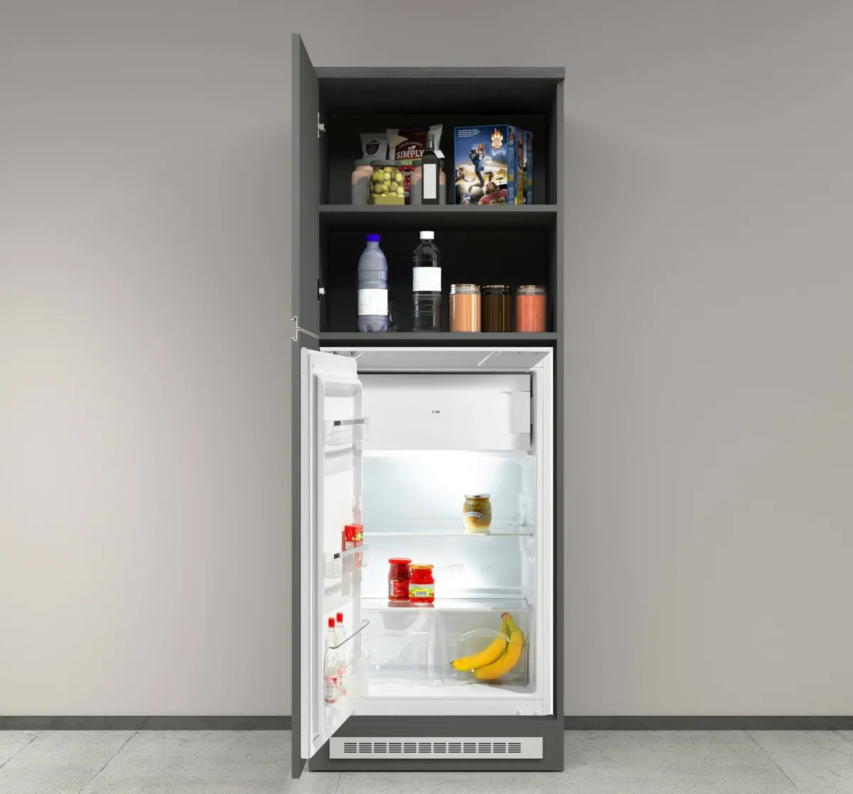 Cucina|Mobili Dispensa > Dmora Mobile portafrigo 2 ante 60x165h cm antracite e ardesia - Mesarthim Grigio Ardesia, Nero Antracite