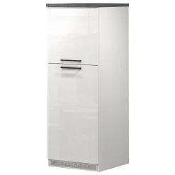 Cucina|Mobili Dispensa > Dmora Mobile portafrigo 2 ante 60x165h cm bianco lucido e ardesia - Mesarthim Grigio Ardesia, Bianco Lucido