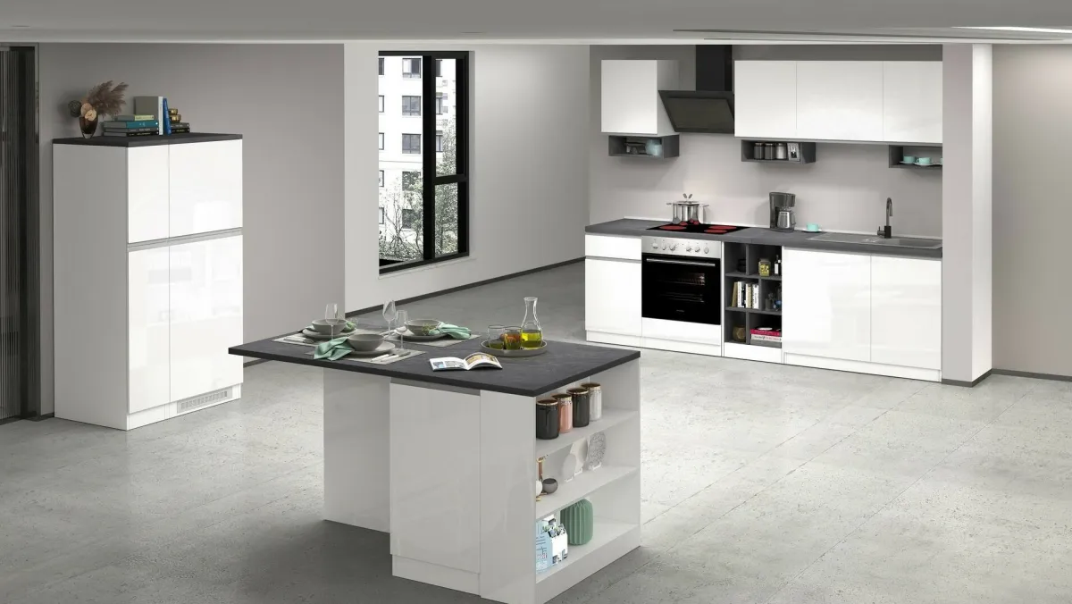 Cucina|Mobili Dispensa > Dmora Mobile portafrigo 2 ante 60x165h cm bianco lucido e ardesia - Mesarthim Grigio Ardesia, Bianco Lucido