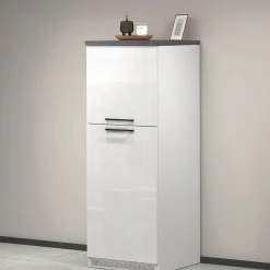 Cucina|Mobili Dispensa > Dmora Mobile portafrigo 2 ante 60x165h cm bianco lucido e ardesia - Mesarthim Grigio Ardesia, Bianco Lucido
