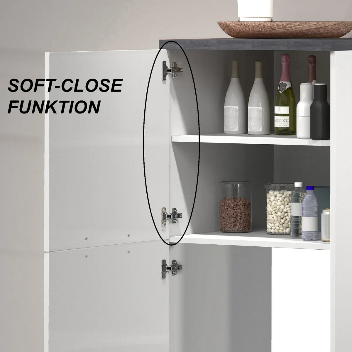 Cucina|Mobili Dispensa > Dmora Mobile portafrigo 2 ante 60x165h cm bianco lucido e ardesia - Mesarthim Grigio Ardesia, Bianco Lucido