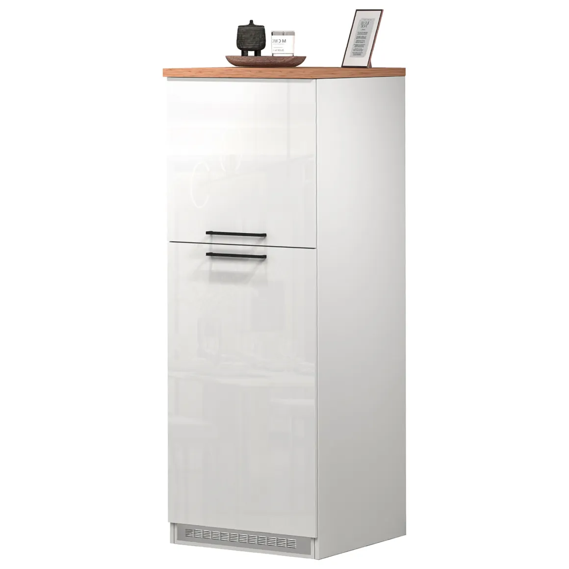 Mobile portafrigo 2 ante 60x165h cm bianco lucido e rovere - Mesarthim