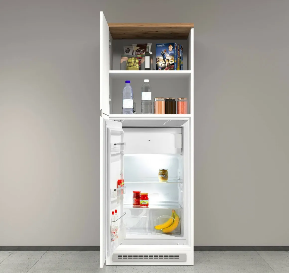 Mobile portafrigo 2 ante 60x165h cm bianco lucido e rovere - Mesarthim