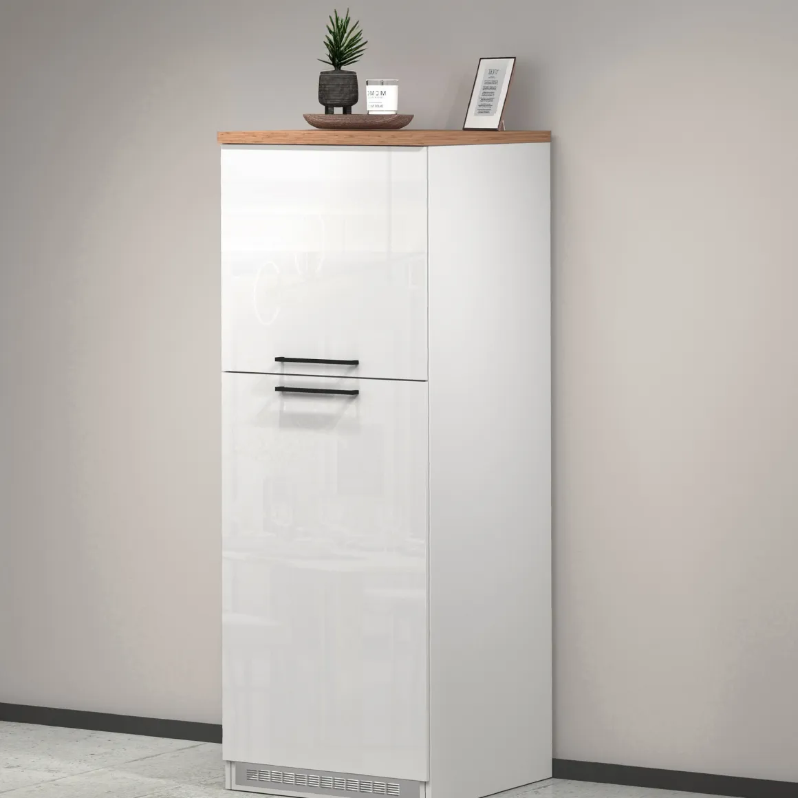 Mobile portafrigo 2 ante 60x165h cm bianco lucido e rovere - Mesarthim