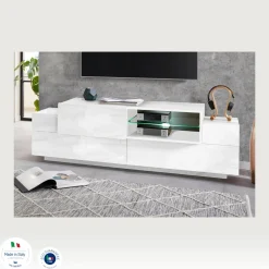 Salotto > Dmora Mobile porta TV Andris, cm 160x45h51, Bianco Lucido