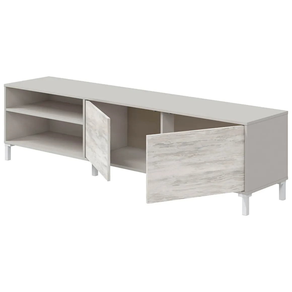Mobile Porta tv Beige Bianco Anticato Cassetti un Ripiano 180x40x47h cm, 2 Ante - Nociglia