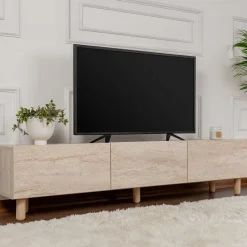 Mobile Porta tv Beige Marmo Antracite 3 Ante 3 Vani 180x31x42h cm, Apertura a Ribalta - Baluffi
