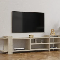 Mobili Porta Tv > Dmora Mobile Porta tv Beige Marmo Beige Marmo 2 Ripiani 5 Vani 156x30x40h cm, Peso Supportato 40 kg - Zubiena Beige Marmo, Beige Marmo
