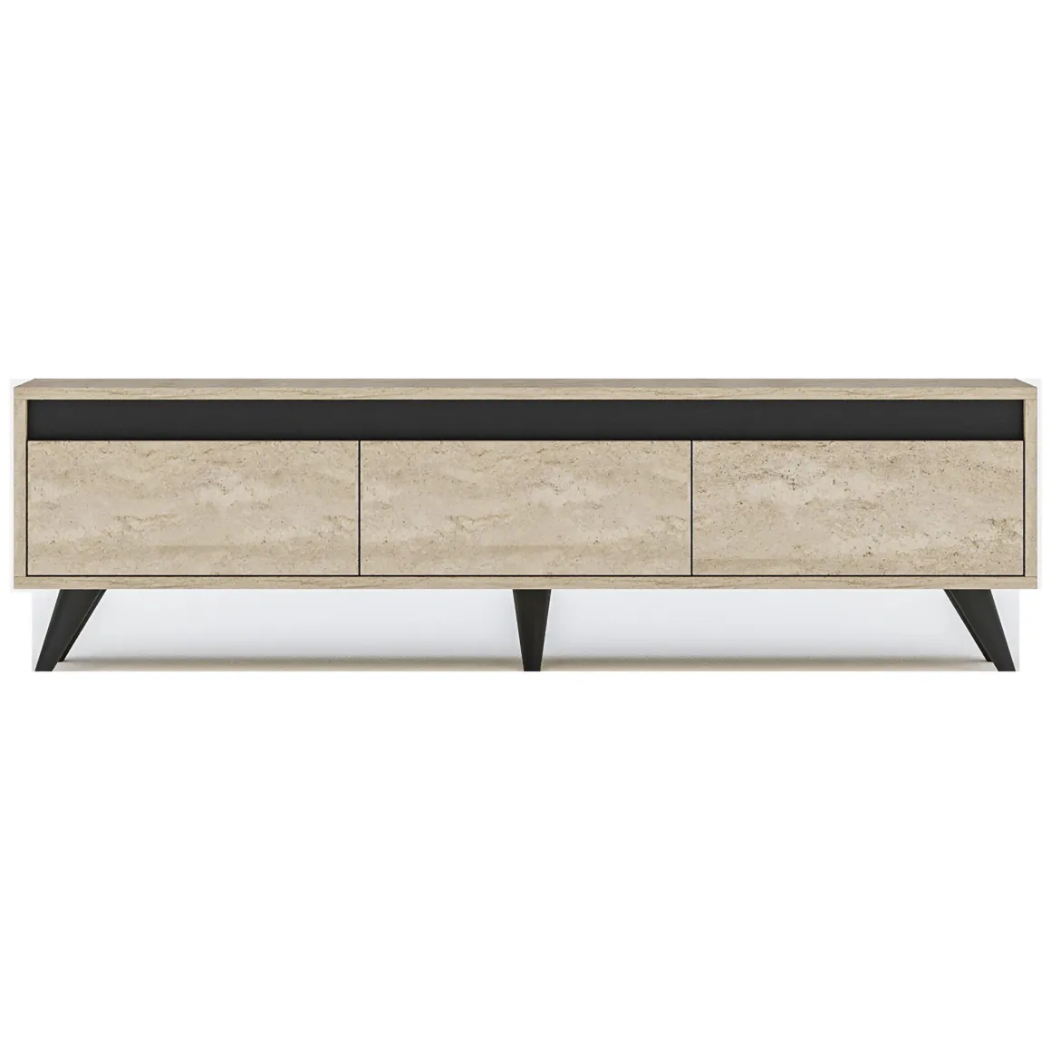 Mobile Porta tv Beige Marmo Nero Antracite 3 Ante Apertura a Ribalta 150x30x45h cm, 3 Vani - Reatino