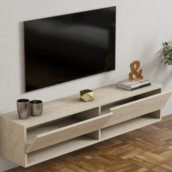 Mobili Porta Tv > Dmora Mobile Porta tv 2 Ripiani 2 Ante 141x30x31h cm, 4 Vani - Olmi Beige Marmo