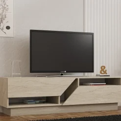 Mobile Porta tv Beige Marmo 2 Ripiani 2 Ante 160x40x45h cm, 5 Vani - Spilinga