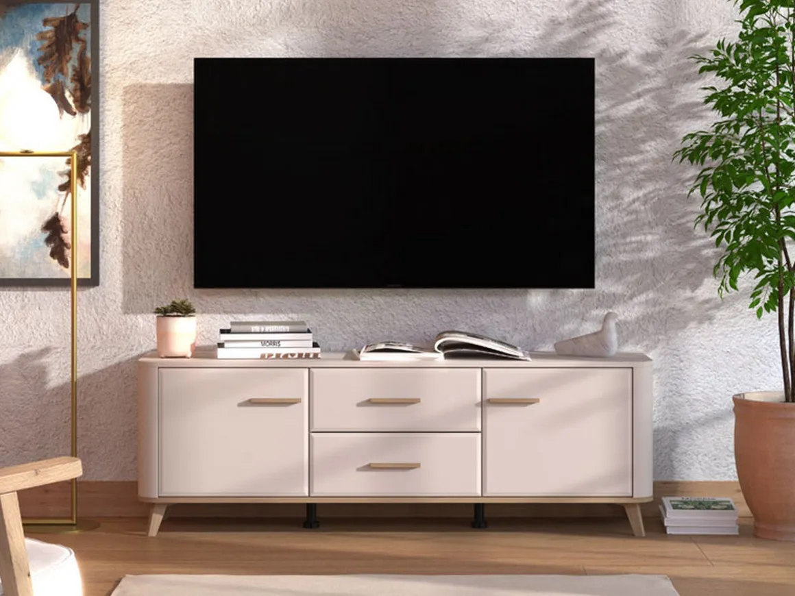 Mobili Porta Tv > Dmora Mobile Porta tv Beige Marrone Rovere 2 Cassetti un Ripiano 154x41.5x50.5h cm, 2 Ante - Paduli Marrone, Beige Rovere