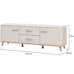 Mobili Porta Tv > Dmora Mobile Porta tv Beige Marrone Rovere 2 Cassetti un Ripiano 154x41.5x50.5h cm, 2 Ante - Paduli Marrone, Beige Rovere