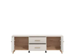 Mobili Porta Tv > Dmora Mobile Porta tv Beige Marrone Rovere 2 Cassetti un Ripiano 154x41.5x50.5h cm, 2 Ante - Paduli Marrone, Beige Rovere