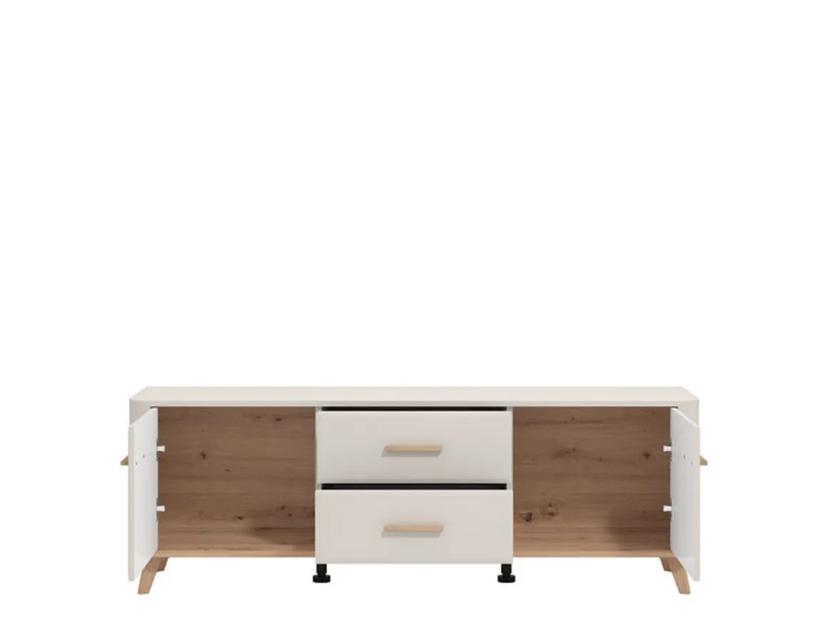 Mobili Porta Tv > Dmora Mobile Porta tv Beige Marrone Rovere 2 Cassetti un Ripiano 154x41.5x50.5h cm, 2 Ante - Paduli Marrone, Beige Rovere