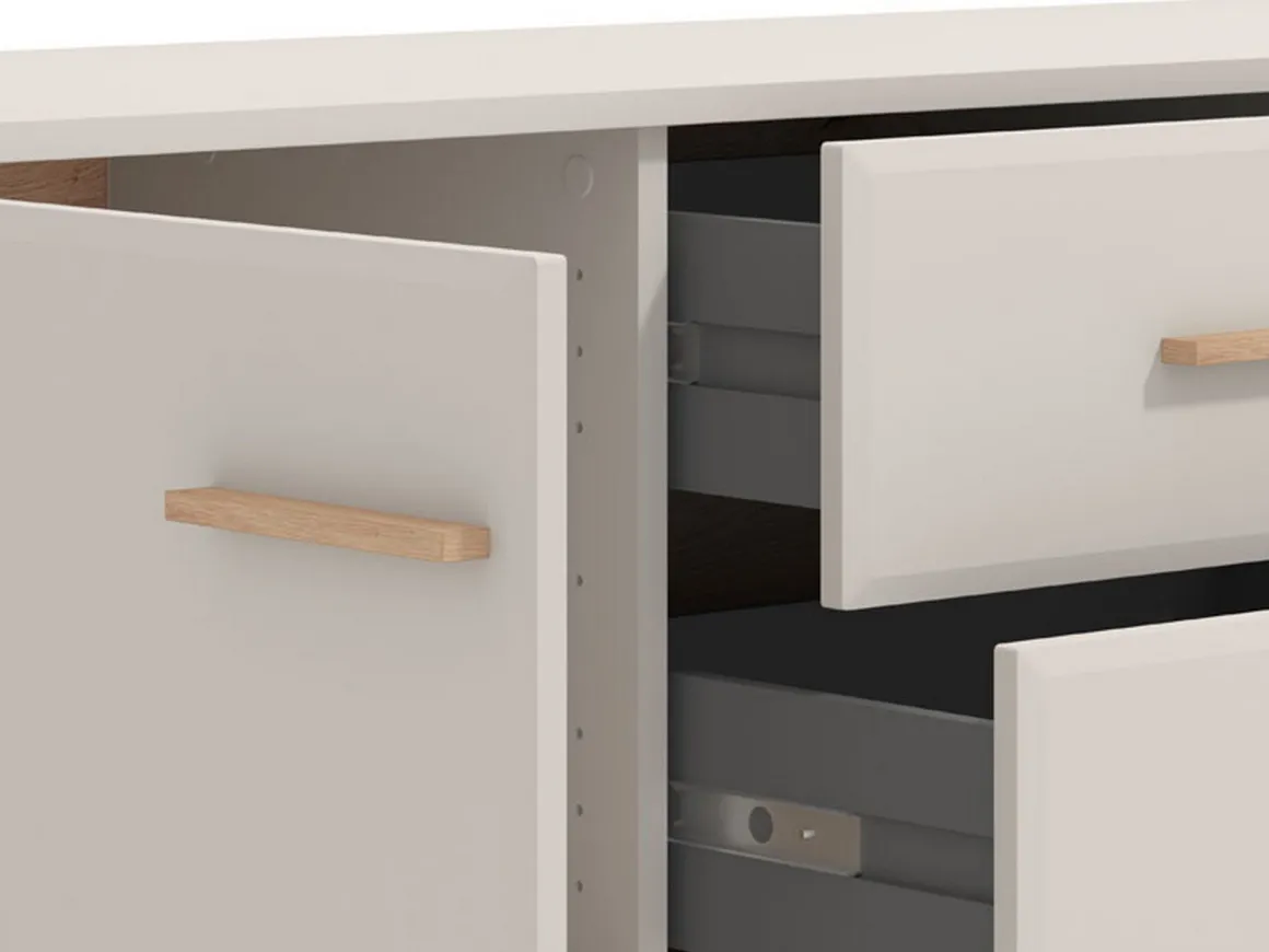 Mobili Porta Tv > Dmora Mobile Porta tv Beige Marrone Rovere 2 Cassetti un Ripiano 154x41.5x50.5h cm, 2 Ante - Paduli Marrone, Beige Rovere