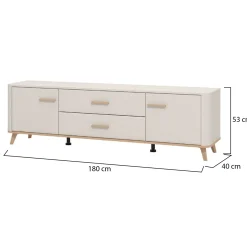 Mobili Porta Tv > Dmora Mobile Porta tv Beige Marrone Rovere 2 Ripiani 2 Ante 137x40x44h cm, Ante Effetto Rigato - Valda Marrone Rovere, Beige