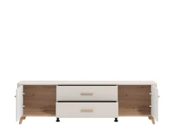 Mobili Porta Tv > Dmora Mobile Porta tv Beige Marrone Rovere 2 Ripiani 2 Ante 137x40x44h cm, Ante Effetto Rigato - Valda Marrone Rovere, Beige
