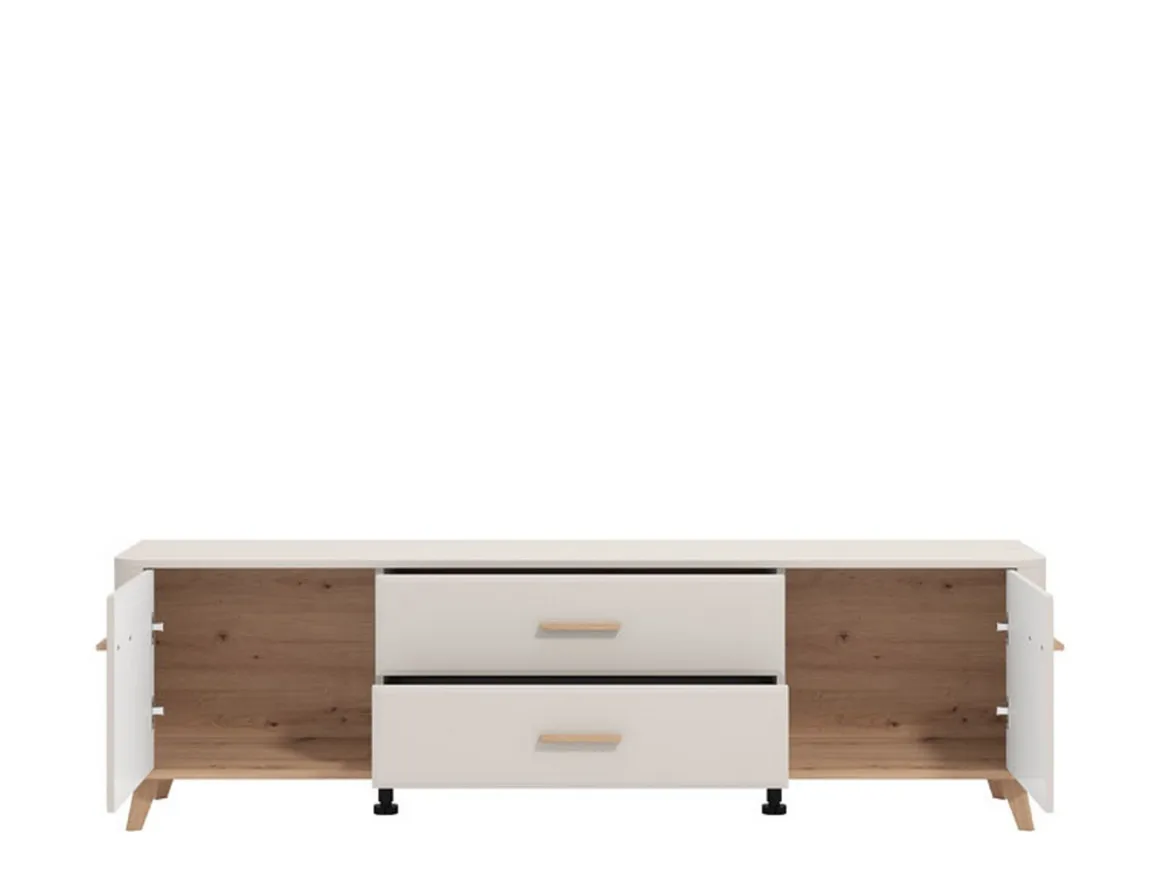 Mobili Porta Tv > Dmora Mobile Porta tv Beige Marrone Rovere 2 Ripiani 2 Ante 137x40x44h cm, Ante Effetto Rigato - Valda Marrone Rovere, Beige