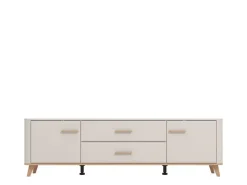 Mobili Porta Tv > Dmora Mobile Porta tv Beige Marrone Rovere 2 Ripiani 2 Ante 137x40x44h cm, Ante Effetto Rigato - Valda Marrone Rovere, Beige