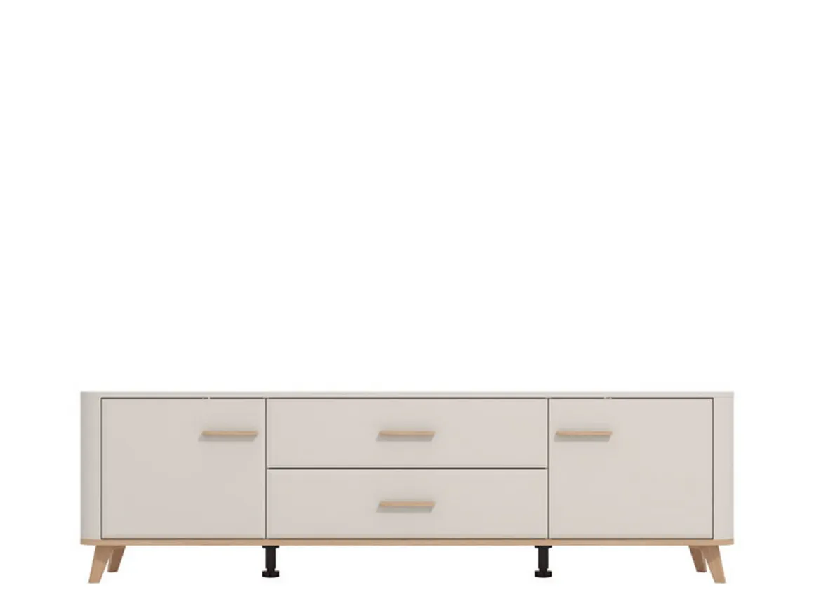 Mobili Porta Tv > Dmora Mobile Porta tv Beige Marrone Rovere 2 Ripiani 2 Ante 137x40x44h cm, Ante Effetto Rigato - Valda Marrone Rovere, Beige