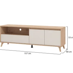 Mobile Porta tv Beige Marrone Rovere Nodi un Cassetto 2 Ripiani 157x40x52.5h cm, 2 Ante - Scala