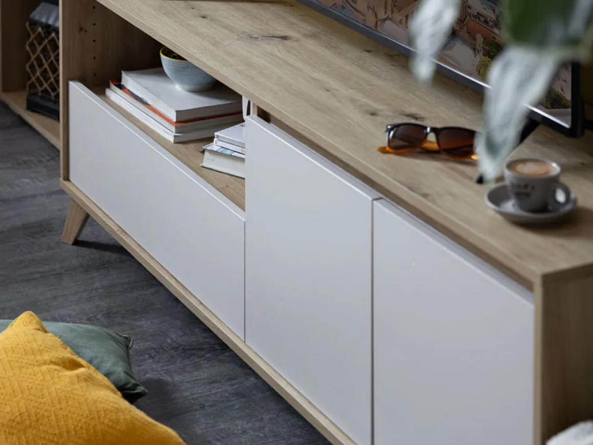 Mobile Porta tv Beige Marrone Rovere Nodi un Cassetto 2 Ripiani 157x40x52.5h cm, 2 Ante - Scala