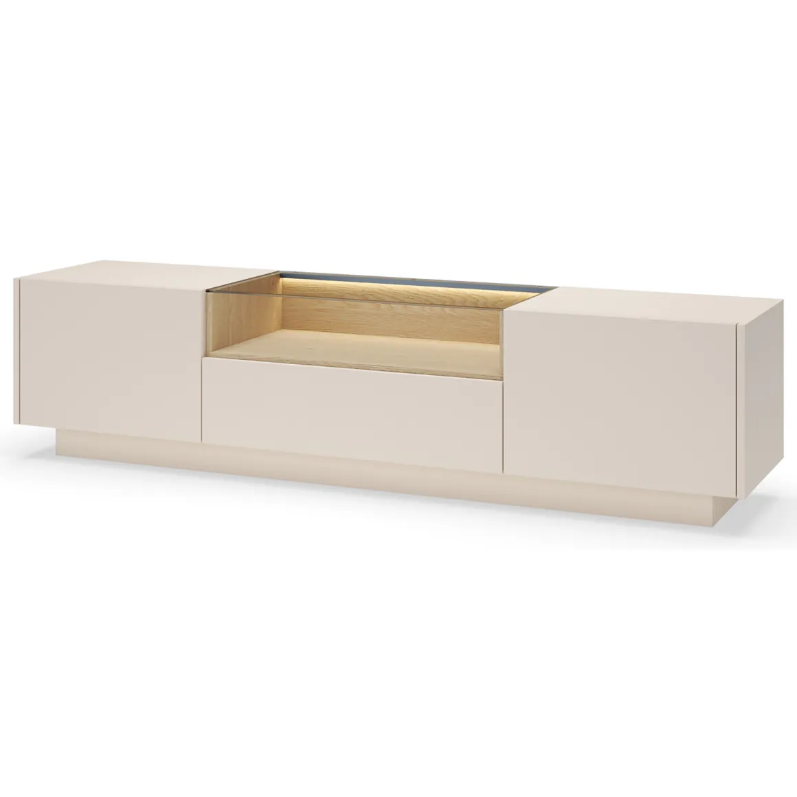Mobili Porta Tv > Dmora Mobile Porta tv Beige Marrone Rovere un Ripiano 2 Ante 154x41.5x32h cm, 2 Vani - Carcare Marrone, Beige Rovere