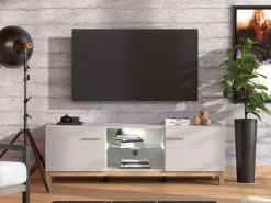 Mobile Porta tv Beige Marrone Rovere un Ripiano 2 Ante 154x41.5x50.5h cm, 4 Vani - Dosimo