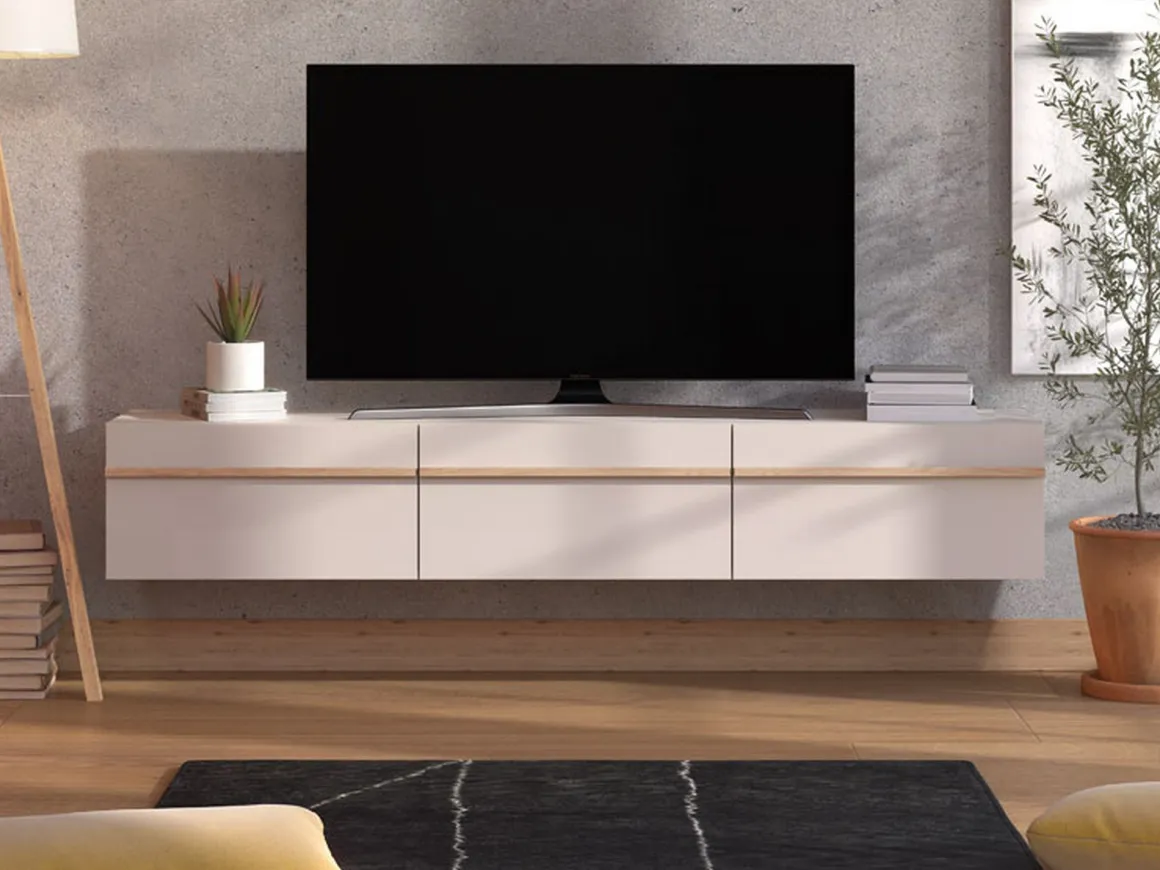 Mobili Porta Tv > Dmora Mobile Porta tv Beige Marrone Rovere un Ripiano 4 Vani 180x33x50h cm, 4 Ante - Clusone Marrone, Beige Rovere