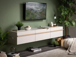 Mobili Porta Tv > Dmora Mobile Porta tv Beige Marrone Rovere un Ripiano 4 Vani 180x33x50h cm, 4 Ante - Clusone Marrone, Beige Rovere