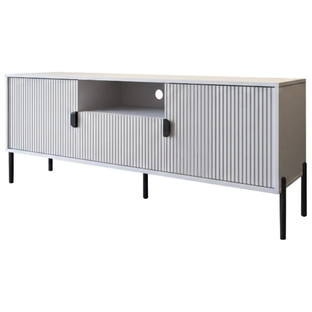 Mobili Porta Tv > Dmora Mobile Porta tv Beige Nero un Cassetto Ripiani 155x40x69h cm, 2 Ante - Rabattone Nero, Beige Cashmere
