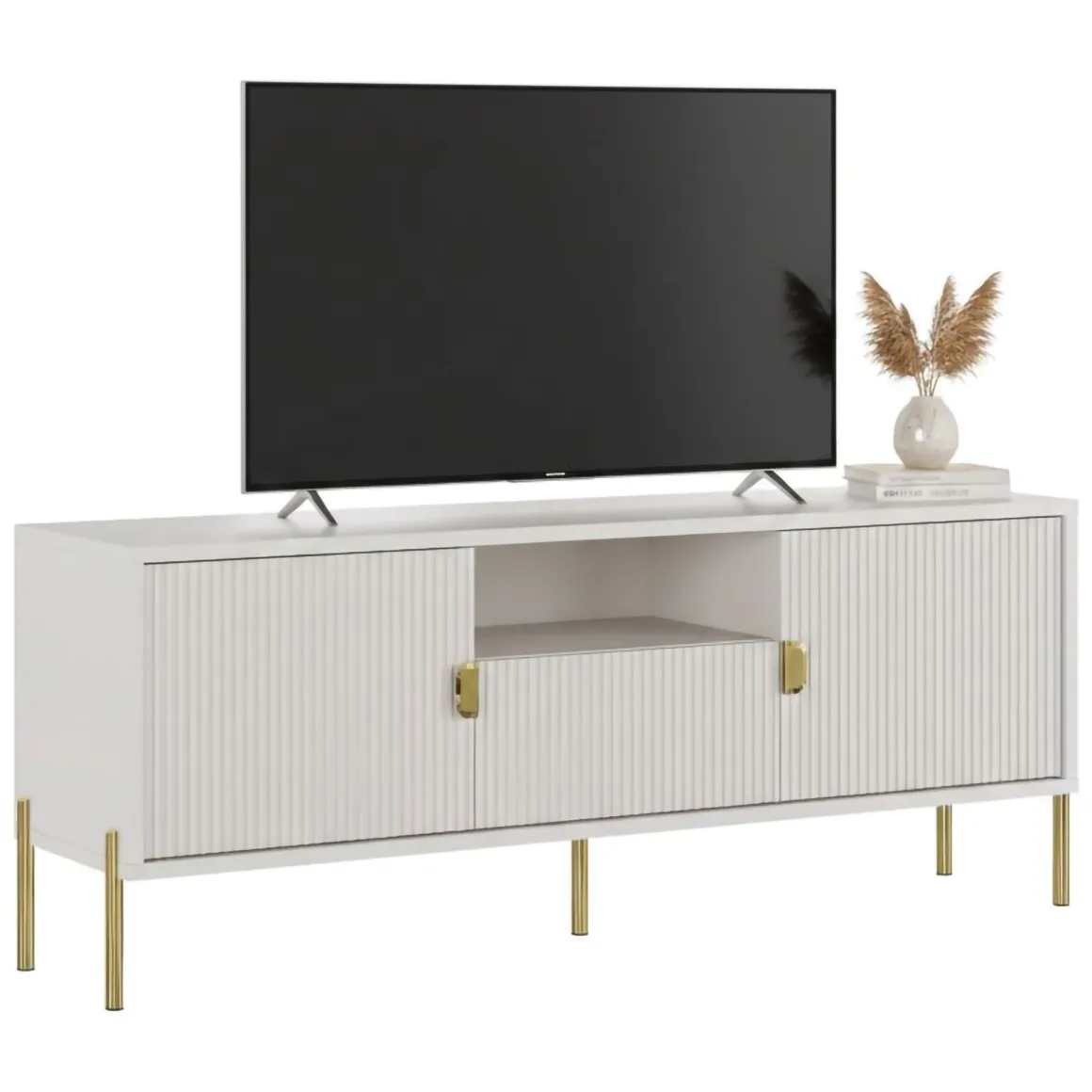 Mobile Porta tv Beige oro un Cassetto Ripiani 155x40x69h cm, 2 Ante - Rabattone