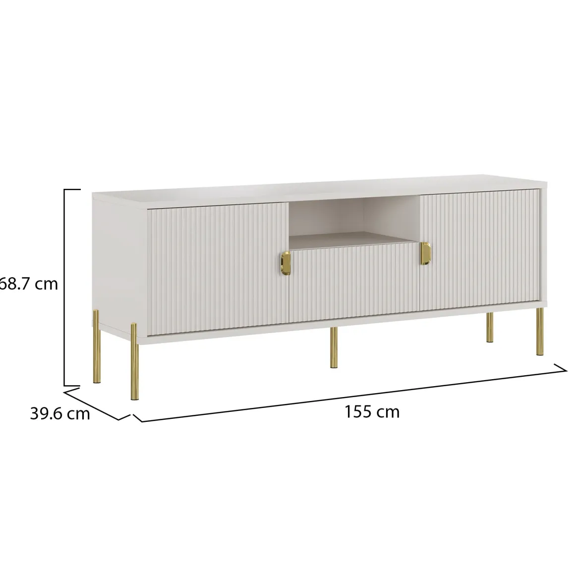 Mobile Porta tv Beige oro un Cassetto Ripiani 155x40x69h cm, 2 Ante - Rabattone