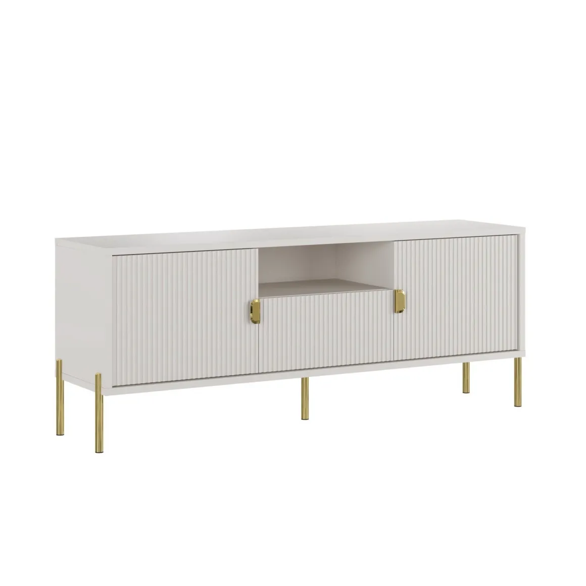 Mobile Porta tv Beige oro un Cassetto Ripiani 155x40x69h cm, 2 Ante - Rabattone