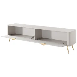Mobili Porta Tv > Dmora Mobile Porta tv Beige oro un Ripiano 2 Ante 200x38x51h cm, Ante Effetto Rigato con Piedini - Kala Oro, Beige