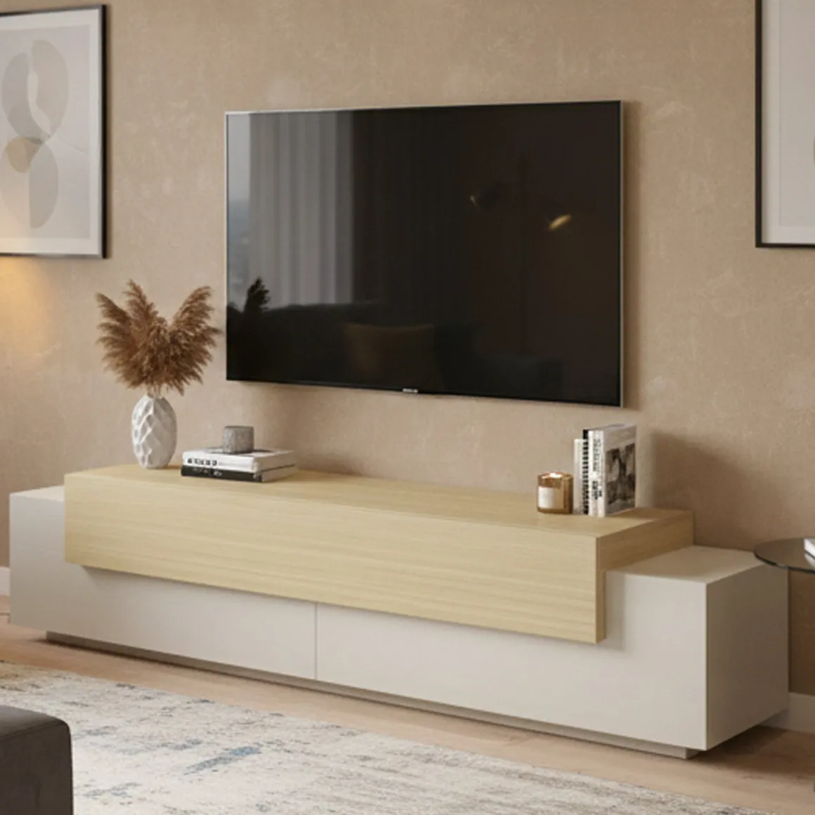 Mobile Porta tv Beige 3 Ripiani 4 Vani 200x45x51.5h cm, 3 Ante - Cassino