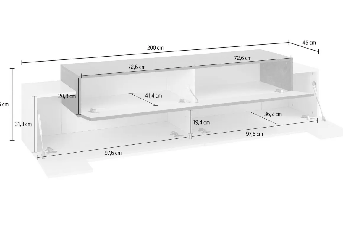 Mobile Porta tv Beige 3 Ripiani 4 Vani 200x45x51.5h cm, 3 Ante - Cassino