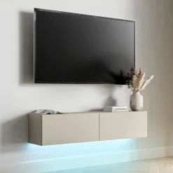 Mobile Porta tv Beige un Ripiano 2 Ante 144x32x32h cm, led Incluso - Mocogno