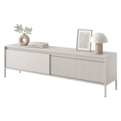 Mobile Porta tv Beige un Ripiano 2 Ante 187x40x53h cm, Ante Effetto Rigato - Kami